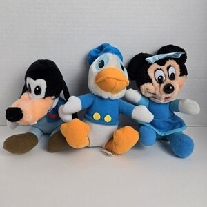 Vintage Disney Mickey's Christmas Carol Set of 3 Plush Toys Goofy Minnie Donald